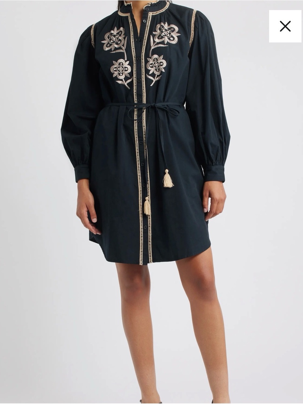 Julia Jordan Black Long Sleeve Embroidered Shirt Dress